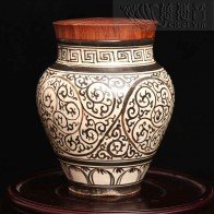 Porcelain Treasure jar with black and white flowers