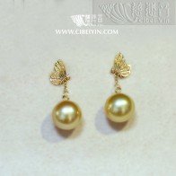 Golden sea pearl 18K earrings-C