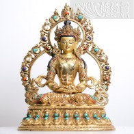 Gilt-Bronze Amitayus Buddha statue with Inlaid Gems  (26cm)