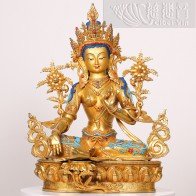  "Infinite Radiance"Gilt-Bronze Green Tara Statue with Inlaid Gems - Revered by Grandmaster JinBodhi