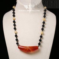 Horn-Shaped Dzi Bead- Special Grade  Necklace-27