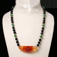 Horn-Shaped Dzi Bead- Special Grade  Necklace-30