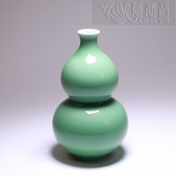 “Fortune, Prosperity and Longevity” Gourd-Shaped Treasure Vase – 16cm Plum Green
