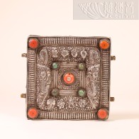 19th Century Silver Square Tibetan Amulate Box