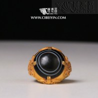 Ancient Dzi Bead Gold Ring-6 (Natural Heaven's Eye Dzi Bead)