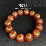 Grade B Natural Agate Read Dzi Bead Bracele-00A