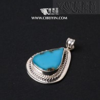 Natural Turquoise Silver Pendant-306