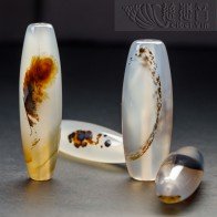 Water Grass Agate Barrel Bead
