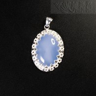 Natural Blue Chalcedony Silver Pendant (Large) -B
