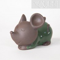Zen Tea Pets -"Reminiscing" Good Fortune Mouse (Tail Up) - Green