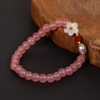 Strawberry Crystal Peach Blossom Bracelet - 6mm