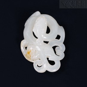 Qing Dynasty 19th Century Suet White Jade Chilong Pendant