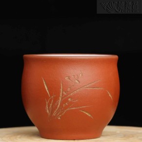 Red Clay teacups with orchids decoraction,early Republic era