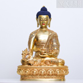 Gilt bronze - Medicine Buddha statue (21cm)