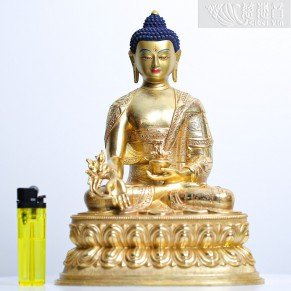 Gilt bronze - Medicine Buddha statue (22cm)-1