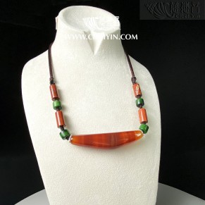 "Pine and Cypress Evergreen"Horn-Shaped Dzi Bead- Special Grade A Necklace-06