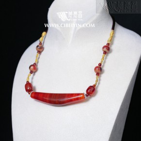  "Longevity and blessings continue"Horn-Shaped Dzi Bead- Special Grade A Necklace-14