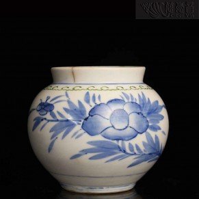 Qing Dynasty Blue and White Green Color Riches and Longevity Treasure Jar