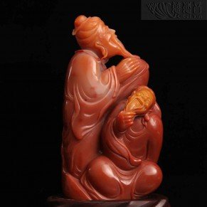 Shoushan Stone 'Fu Shou Er Xian' Ornament by Zhao Fei