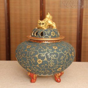 gold green incense burner
