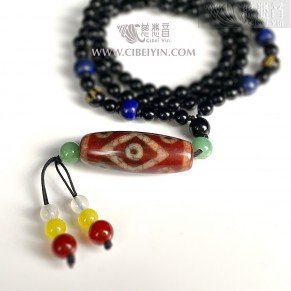 Beaded Necklace-  7 eyed dzi (A) 15x40mm