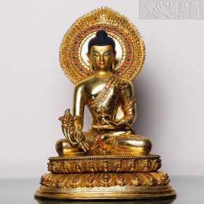 Gilt-Bronze Medicine Buddha statue with Inlaid Jewels  (30cm)