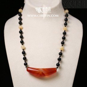 Horn-Shaped Dzi Bead- Special Grade  Necklace-27