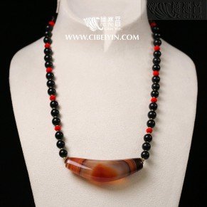 Horn-Shaped Dzi Bead- Special Grade  Necklace-29