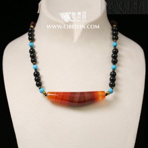 Horn-Shaped Dzi Bead- Special Grade  Necklace-35