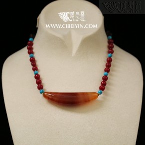 Horn-Shaped Dzi Bead- Special Grade  Necklace-A6
