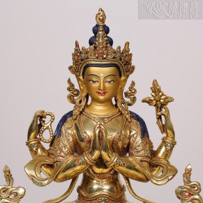 Gilt copper-Four-Armed Guanyin Bodhisattva Statue (24cm)