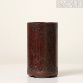 Qing Dynasty Bamboo Brush Pot with Plum and Bamboo Motif