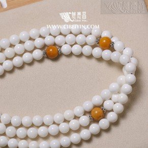 Milky White Tridacna 108 Prayer Beads - 8mm -6