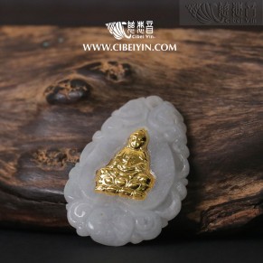 Gold-Inlaid Jade Guanyin Pendant – 2145