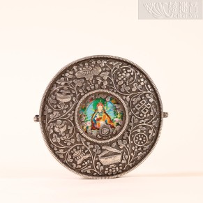 Round Tibetan Silver Amulate Box