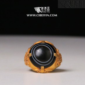 Ancient Dzi Bead Gold Ring-6 (Natural Heaven's Eye Dzi Bead)