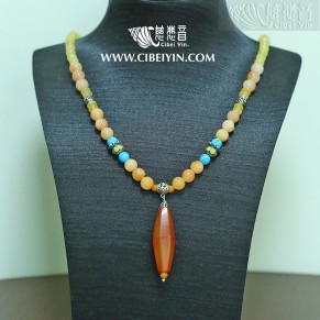  "Wealth Comes from All Directions" Old Agate beads Necklace 01-2