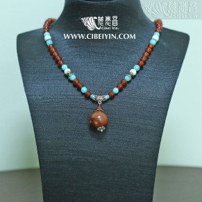 "Greet auspicious"Old Agate Necklace 2A-92