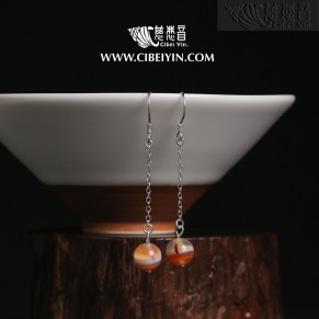 Natural Agate Medicine Buddha Bead silver earrings - 3 (long chain)