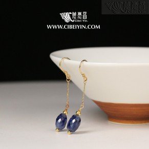 "The highest good is like water" 18K Gold sapphire earrings