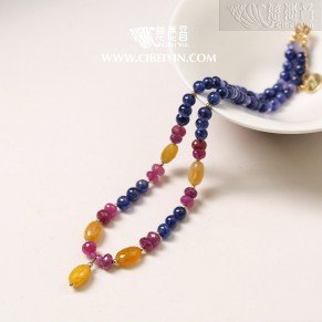  "wealth and honor"Gold-filled  fancy sapphire Necklace