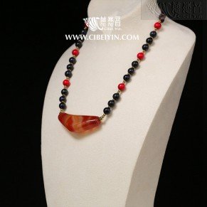 Horn-Shaped Dzi Bead- Special Grade  Necklace-15