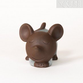 Zen Tea Pets -"Reminiscing" Good Fortune Mouse (Tail Up) - Blue