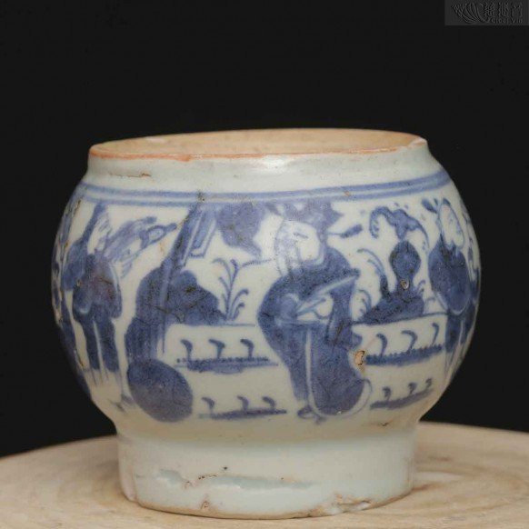 "Ming Dynasty Jiajing Blue and White Fortune, Prosperity, Longevity Scholarly Small Jar"