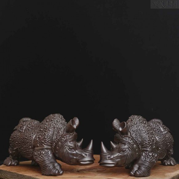 A pair of copper armor rhinoceros ornament--- bronze