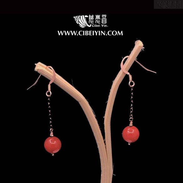 Wishful-South Red Agate earrings-Glossy Long (Rose Gold)