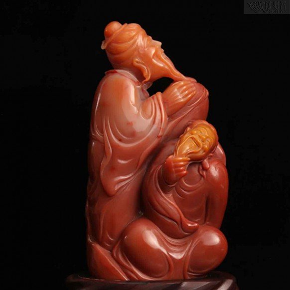 Shoushan Stone 'Fu Shou Er Xian' Ornament by Zhao Fei