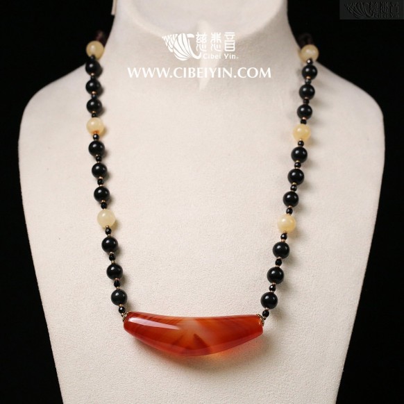 Horn-Shaped Dzi Bead- Special Grade  Necklace-27