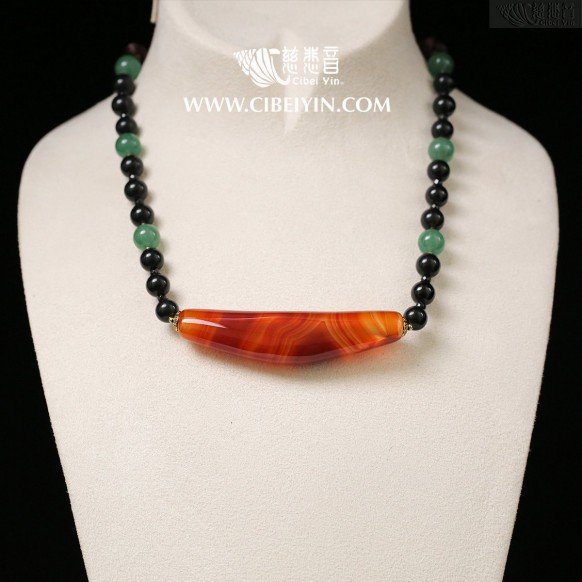 Horn-Shaped Dzi Bead- Special Grade  Necklace-33