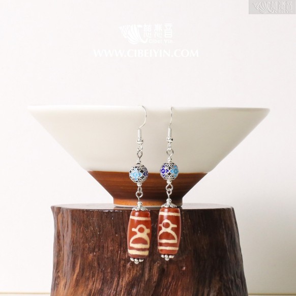 God of Wealth Dzi Bead Earrings (Red) - Random Shipment